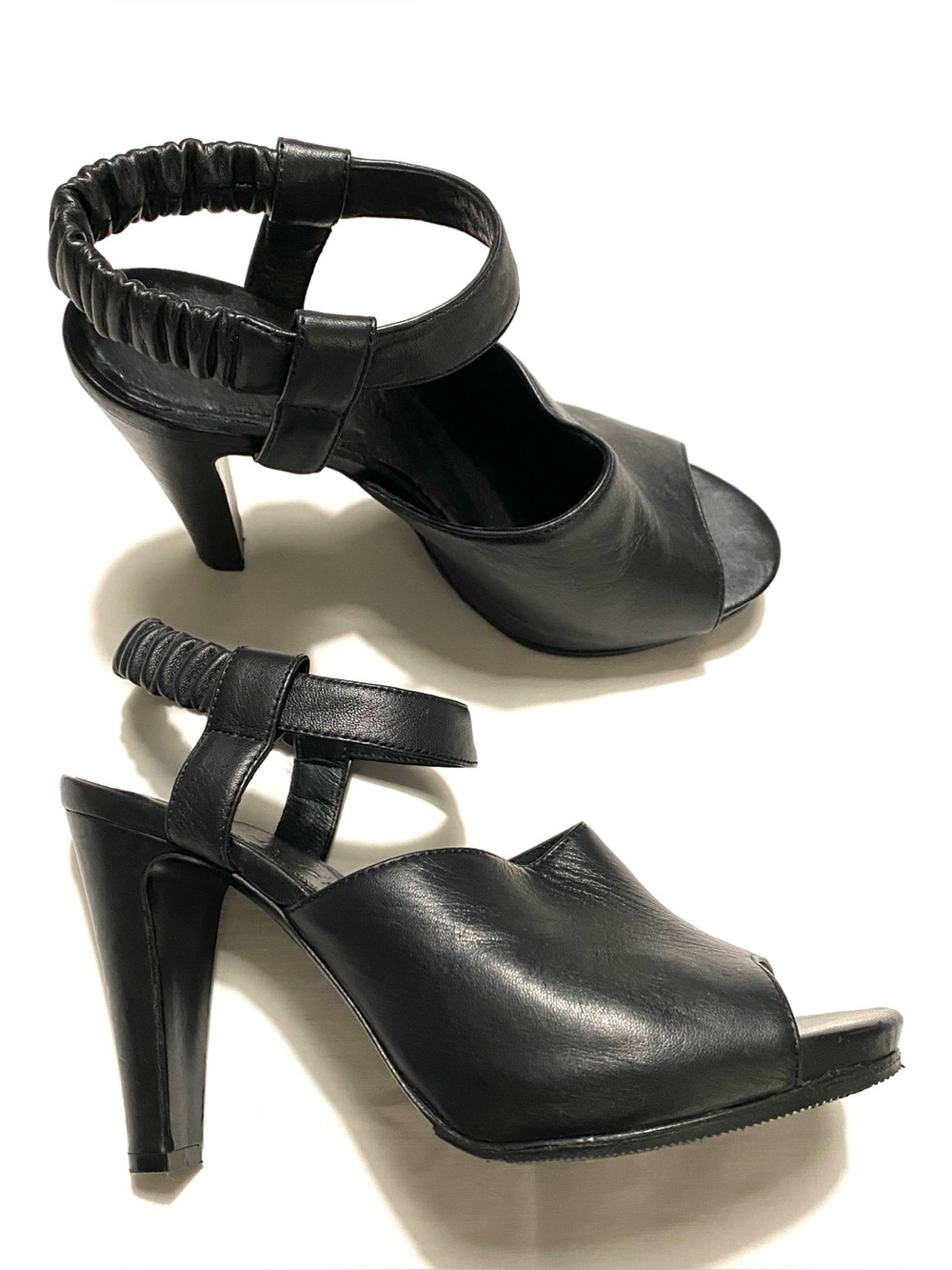 See by Chloé Black Leather Peep Toe High Heel Ankle Strap Sandals 37.5 Designer